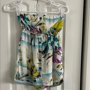 Floral Strapless Top with Button Detail